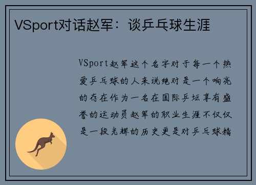 VSport对话赵军：谈乒乓球生涯