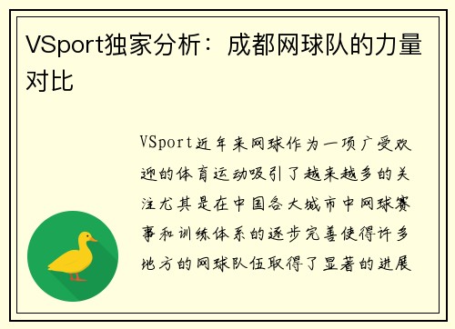 VSport独家分析：成都网球队的力量对比