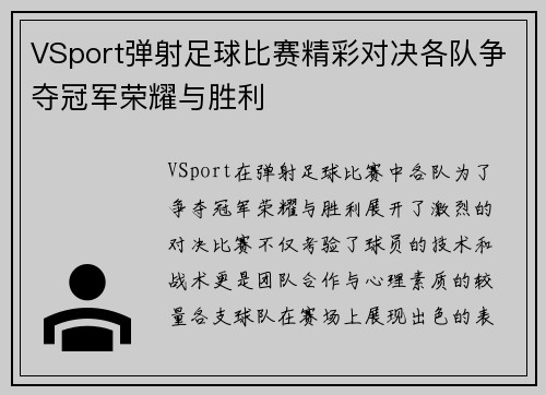 VSport弹射足球比赛精彩对决各队争夺冠军荣耀与胜利