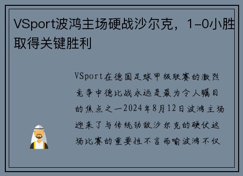 VSport波鸿主场硬战沙尔克，1-0小胜取得关键胜利