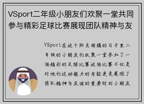 VSport二年级小朋友们欢聚一堂共同参与精彩足球比赛展现团队精神与友谊