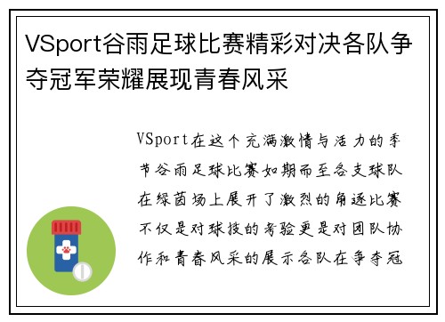 VSport谷雨足球比赛精彩对决各队争夺冠军荣耀展现青春风采