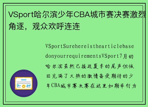 VSport哈尔滨少年CBA城市赛决赛激烈角逐，观众欢呼连连