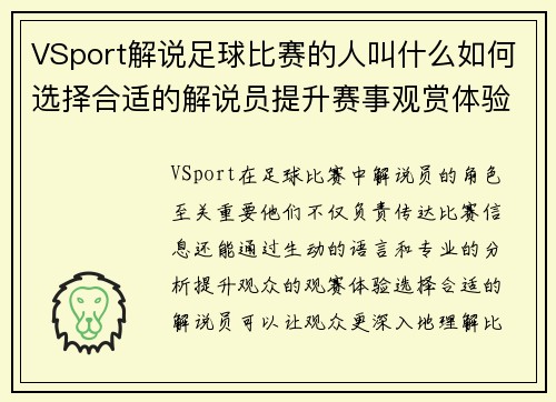 VSport解说足球比赛的人叫什么如何选择合适的解说员提升赛事观赏体验