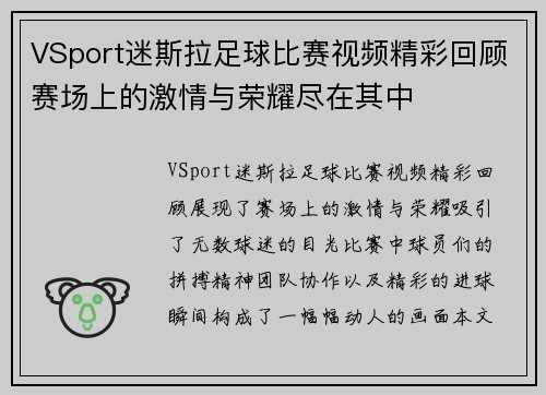 VSport迷斯拉足球比赛视频精彩回顾赛场上的激情与荣耀尽在其中