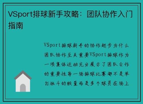 VSport排球新手攻略：团队协作入门指南