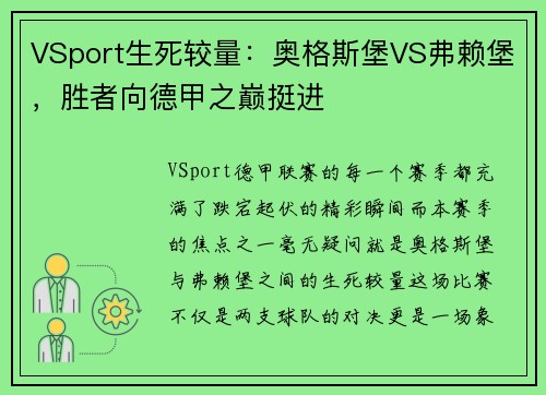 VSport生死较量：奥格斯堡VS弗赖堡，胜者向德甲之巅挺进