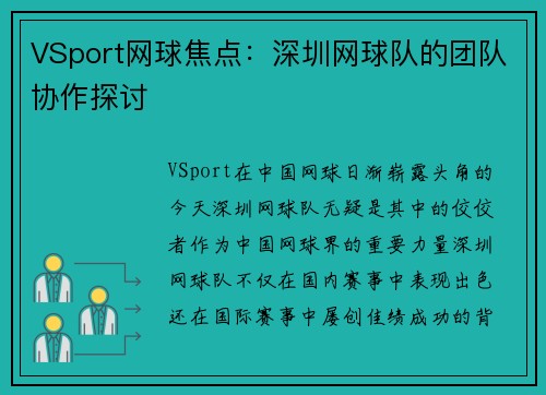 VSport网球焦点：深圳网球队的团队协作探讨