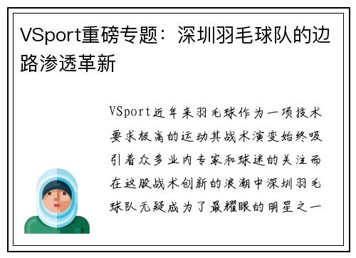 VSport重磅专题：深圳羽毛球队的边路渗透革新