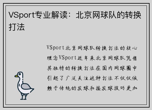 VSport专业解读：北京网球队的转换打法
