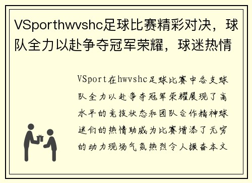 VSporthwvshc足球比赛精彩对决，球队全力以赴争夺冠军荣耀，球迷热情高涨助威助阵