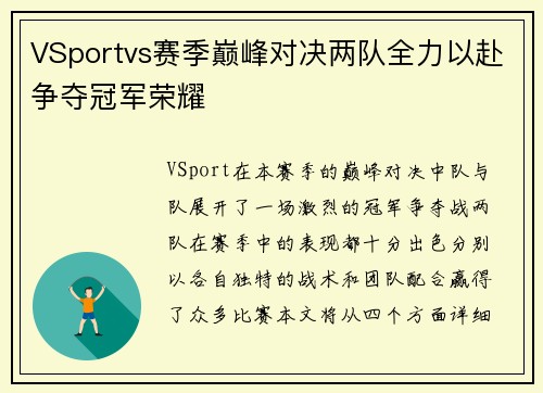 VSportvs赛季巅峰对决两队全力以赴争夺冠军荣耀
